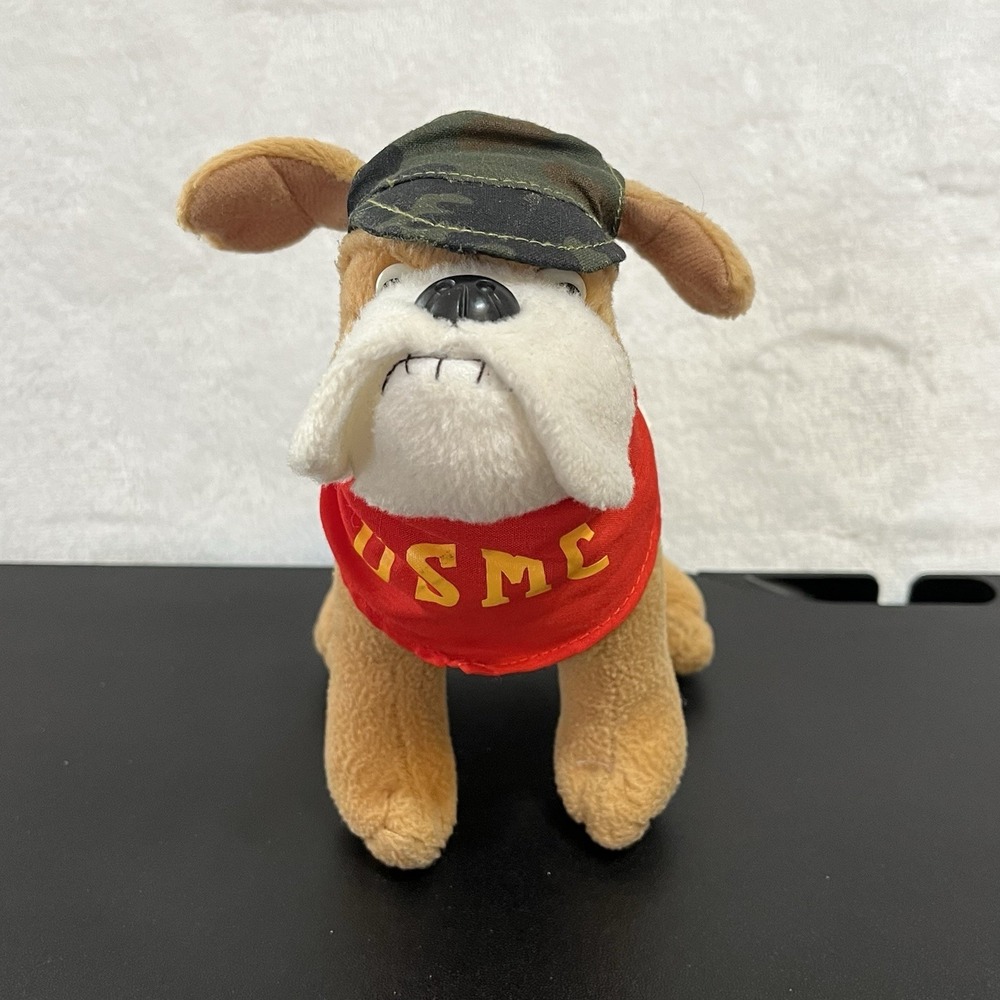 It's All Greek To Me USMC Bulldog 5" Plush Scarf And Camo Hat Stuffed Animal
